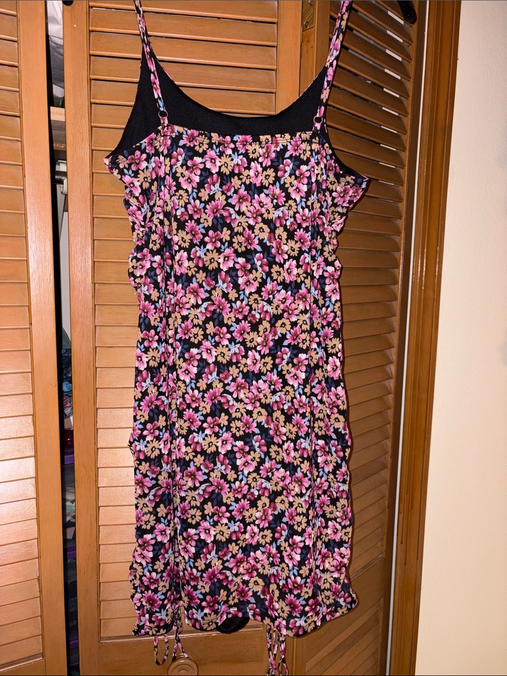 Floral Pink and Black Spaghetti-Strap Women's Dress - Picture 4 of 7